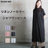 リネンノーカラー半袖シャツワンピワンピース レディース フレアワンピース | CLOVERDEPOT | 詳細画像1