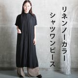 リネンノーカラー半袖シャツワンピワンピース レディース フレアワンピース | CLOVERDEPOT | 詳細画像2