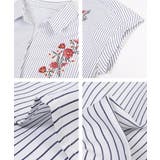 花柄刺繍半袖スキッパーシャツ(フレンチスリーブ ストライプ Vネック | coca | 詳細画像9 