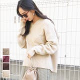 やわらかVネックケーブル編みニットトップス/鈴木詩織さん着用(長袖 無地 セーター ドロップショルダー 19aw coca コカ）