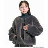 ［Charcoal］ | 【洗える】フェイクファーノーカラーブルゾン | coca