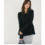 [Black] | ペプラムギャザーニットトップス ウォッシャブル | coca