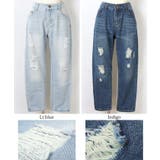 ゆったりシルエットのダメージデニムパンツ（ボーイフレンド ジーンズ クロップド丈 | coca | 詳細画像4 