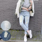 ゆったりシルエットのダメージデニムパンツ（ボーイフレンド ジーンズ クロップド丈 | coca | 詳細画像1 