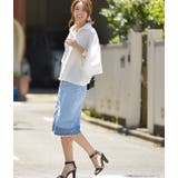 グラデーションスリットデニムスカート(フリンジ ハーフ丈 フレイドヘム | coca | 詳細画像10