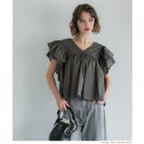［Charcoal］ | Vネック袖フリルブラウス レディース | coca