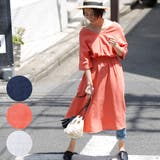 シボ素材深Vネックコットンロングワンピースcocaオリジナル(七分袖 綿100% | coca | 詳細画像1