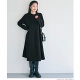 ［Black］ | エンボスAライン長袖ワンピース | coca