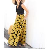 ［Black］ | レトロ花柄フレアロングスカート | coca