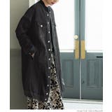 ［Black］ | ノーカラーロングデニムジャケット | coca