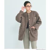 ［Brown］ | プードル金釦ノーカラーコート | coca