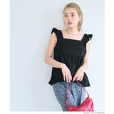 ［Black］ | シボシャーリング肩フリルキャミソール | coca