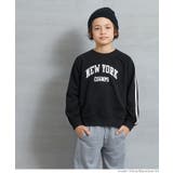 ［Black］ | 袖ラインプリントラグランスウェットトップス キッズ | coca