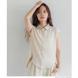 ［Lt.beige］ | シボサテンライクノースリーブラウンドシャツ レディース | coca