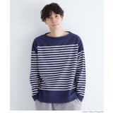 ［Navy］ | ヘビーウェイトパネルボーダーボートネックロンT メンズ | coca