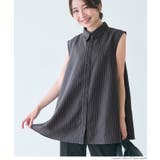 ［Charcoal］ | ヘリンボーンストライプノースリーブブラウス | coca