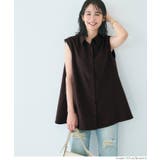 ［Brown］ | ヘリンボーンストライプノースリーブブラウス | coca