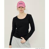 ［Black］ | テレコリブUネックTシャツ | coca