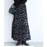 ［Navy］ | 花柄プリーツロングスカート | coca
