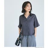 ［Navy］ | ライトサッカーサテン半袖シャツ | coca