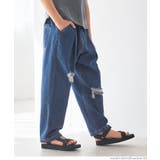 ［Blue］ | デニムダメージ加工タックパンツ キッズ | coca