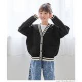 ［Black］ | 親子お揃いウーリーニットラインカーディガン キッズ | coca