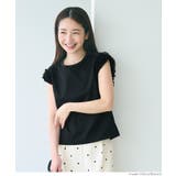 ［Black］ | 肩フリルノースリーブTシャツ レディース | coca
