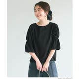 ［Black］ | シャーリング5分袖ブラウス レディース | coca