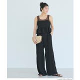 [Black] | 〈26ss新色登場〉シワ感が可愛い、クロスシャーリングペプラムオールインワン | coca