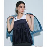 ［Navy］ | ラインストーンベロアキャミソール | coca