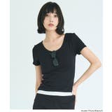 ［Black］ | とろみUネックリブTシャツ | coca