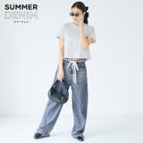 【SUMMER DENIM】サマーデニム紐付きワイドパンツ | coca | 詳細画像1