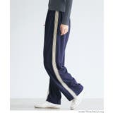 ［Navy］ | カットジョーゼットサイドラインパンツ | coca