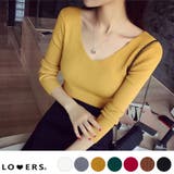 春新作 Vネックベーシックリブニットトップス ma | LOVERS | 詳細画像1