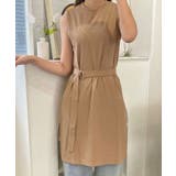 ベージュ | 冬新作 ベルト付き細リブスリットチュニック シンプル | LOVERS