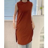 オレンジ | 冬新作 ベルト付き細リブスリットチュニック シンプル | LOVERS