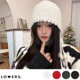 冬新作 ポンポン紐付き フードニットキャップ | LOVERS | 詳細画像1 
