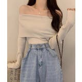 ベージュ | 冬新作 オフショルダー リブニットトップス | LOVERS