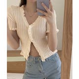 ベージュ | 冬新作 フリルリブニット クロップド丈 | LOVERS