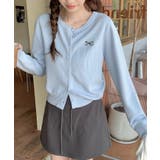 ブルー | 冬新作 ワンポイントリボン刺繍 ニットカーディガン | LOVERS