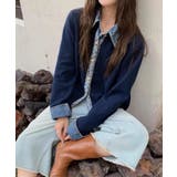 ネイビー | 冬新作 デニムドッキング ニットカーディガントップス | LOVERS