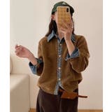 ブラウン | 冬新作 デニムドッキング ニットカーディガントップス | LOVERS