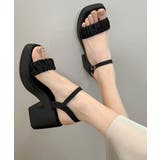 ブラック | 夏新作 シアーギャザーベルト チャンキーヒール | LOVERS