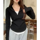 ブラック | 春新作 レイヤード風 フィンガーホール付き | LOVERS