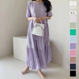 パープル | フレアワンピース ロングワンピース 半袖 | COCOMOMO