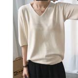 Vネックニット シンプルニット オフィスカジュアル | COCOMOMO | 詳細画像21 