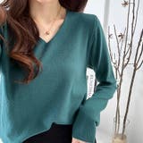 Vネックニット シンプルニット オフィスカジュアル | COCOMOMO | 詳細画像1 