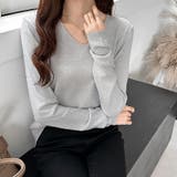 Vネックニット シンプルニット オフィスカジュアル | COCOMOMO | 詳細画像15 