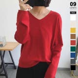 レッド | Vネックニット シンプルニット オフィスカジュアル | COCOMOMO