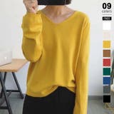 イエロー | Vネックニット シンプルニット オフィスカジュアル | COCOMOMO